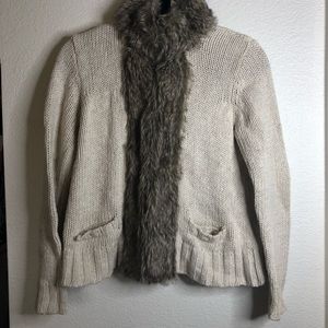 Zara Knit Sweater Faux Fur Collar Eyehook Closure